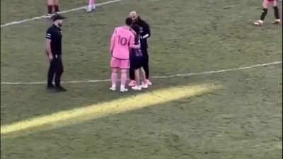 Watch: Lionel Messi's bodyguard makes darting run to intercept pitch invader, Argentine intervines