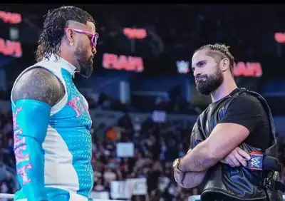 Seth Rollins leaves the ring with apparent frustration with Intercontinental Champion Jey Uso