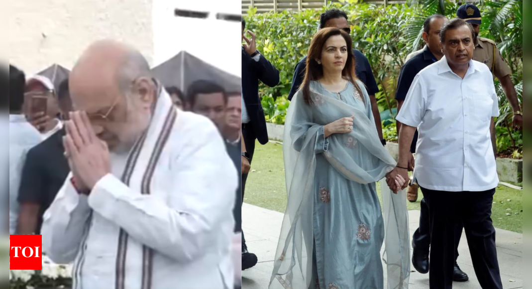 Amit Shah and Mukesh Ambani pay their last respects to the late industrialist in Mumbai