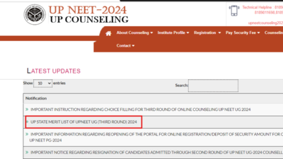 UP NEET UG Counselling 2024 Round 3 merit list released: Check direct link here