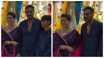 Kjol pinches hubby Ajay Devgn while posing for pictures; fans say 'It's a Biwi thing'