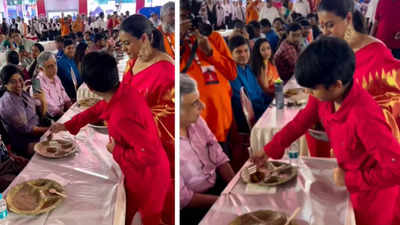 When Kajol and son Yug served traditional Bengali cuisine at the Durga Puja pandal - Watch