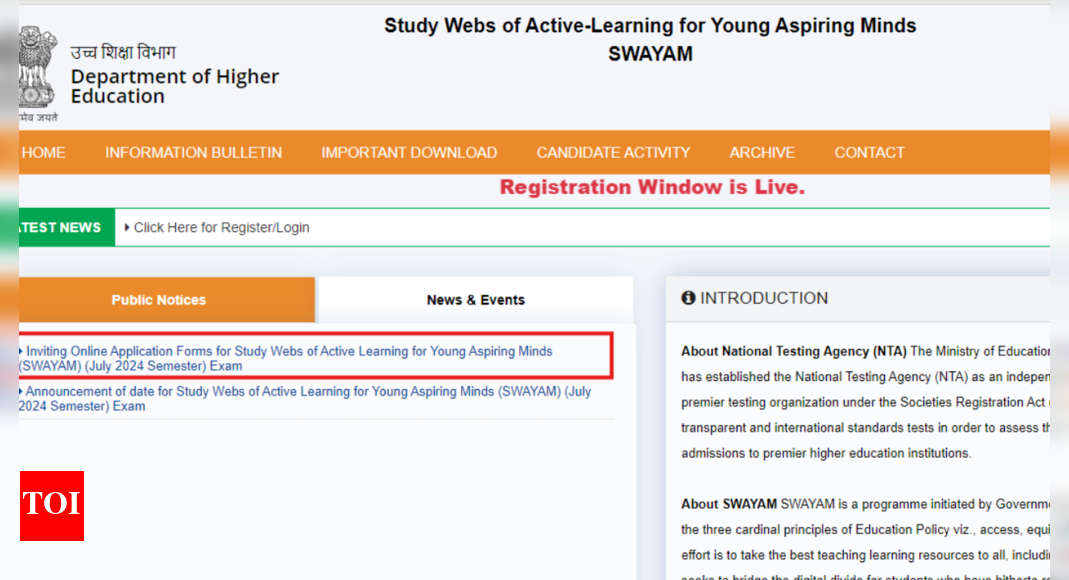 NTA SWAYAM July 2024 registration begins: Check direct link here ...