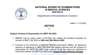 NBEMS issues important notice for NEET SS 2024: Check details here – Times of India