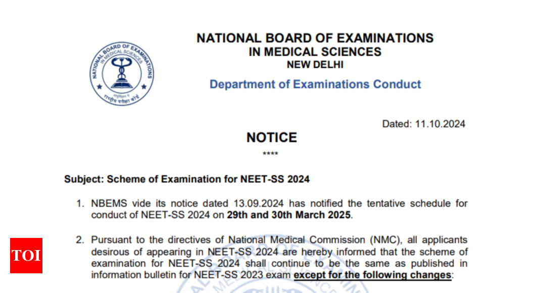 NBEMS issues important notice for NEET SS 2024: Check details here