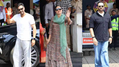 'Singham Again' stars Ajay Devgn, Kareena Kapoor, Rohit Shetty spotted at airport as they jet off for Raavan Dahan in Delhi - Watch VIDEO