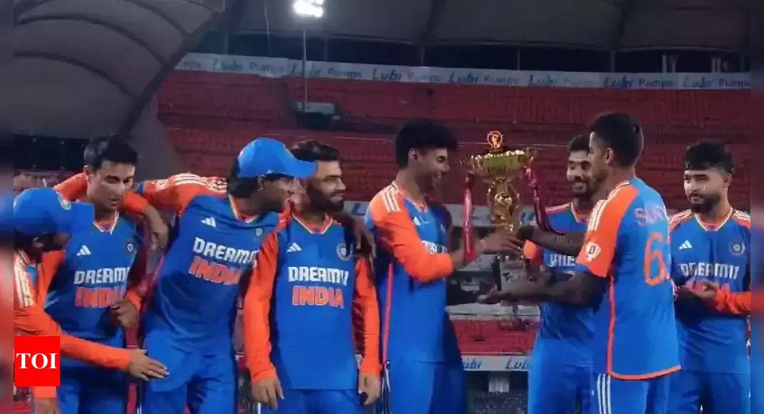 Captain Suryakumar Yadav hands winning trophy to Mayank Yadav, Gautam Gambhir reacts | Cricket News – Times of India