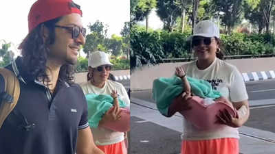 Watch: Richa Chadha and Ali Fazal spotted at airport for first family vacation with daughter, request paps not to click photos of baby