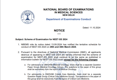 NEET SS 2024 exam scheme revised: Check important details here