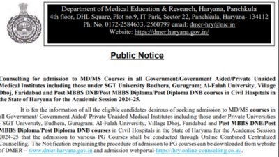 Haryana Directorate of Medical Education releases important notice on NEET PG Counselling 2024 – Times of India