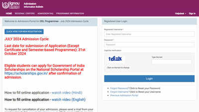 IGNOU Extends Deadline for July 2024 ODL Admissions to Oct 31: Apply Here