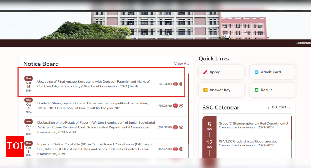 SSC CHSL Tier 1 final answer key 2024 released at ssc.gov.in: Direct ...