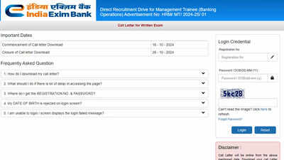 EXIM Bank MT Recruitment 2024: Admit cards out for October 26 exam 