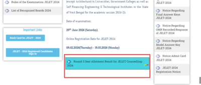 WBJEEB JELET counselling 2024 round 2 seat allotment results out: Direct link to check here