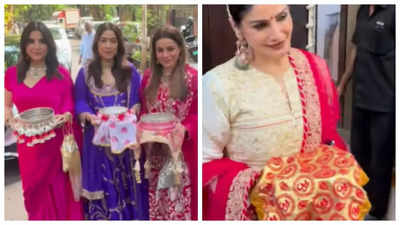 Karwa Chauth 2024: Raveena Tandon, Shilpa Shetty, Mira Rajput, Bhavana Panday and others arrive at Sunita Kapoor's house