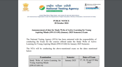 NTA SWAYAM January 2025 exam dates announced, to begin from second week of January, check detailed notice here