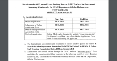 OSSC LTR Teacher Recruitment 2024: 6025 vacancies notified, eligibility checked, selection process