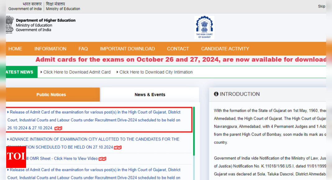 Gujarat High Court admit card 2024 for various posts out at exams.nta.ac.in: Check direct link here