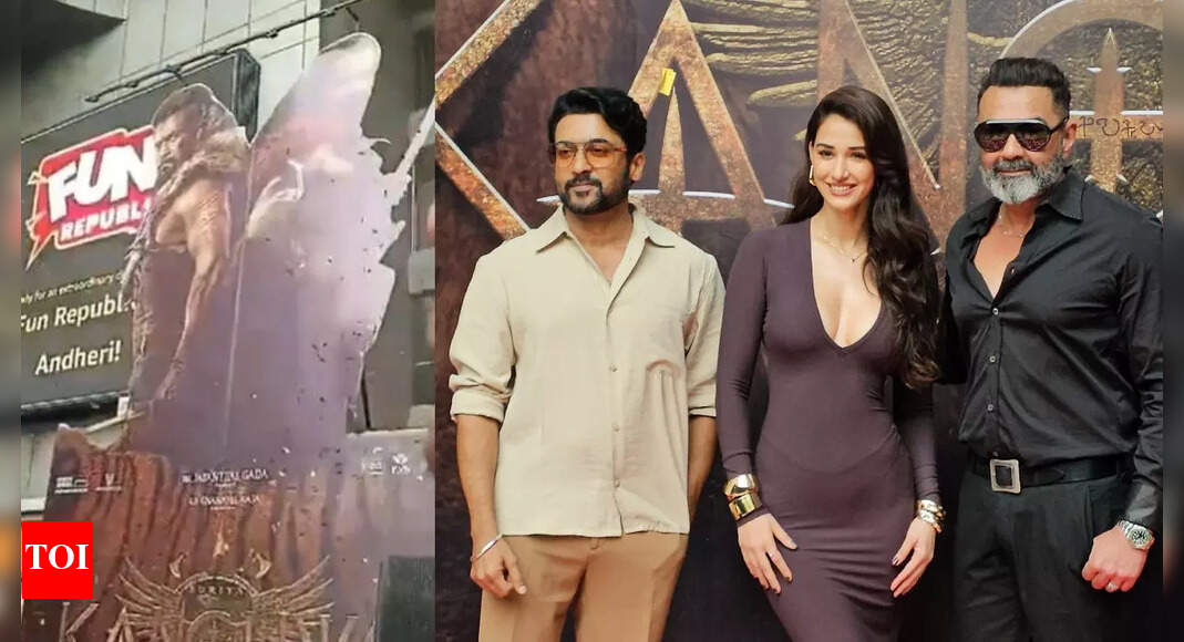 'Kanguva' peaks at Mumbai promotion with a 30 feet cutout for the