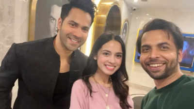 Nitanshi Goel strike a pose with with Varun Dhawan and Abhishek Banerjee; calls them 'cool humans'