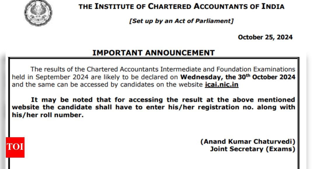 ICAI to likely declare CA Foundation and Inter September exam results on October 30, check official notice here
