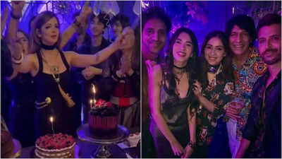 Sussanne Khan shares a sweet kiss with Arslan Goni at her 49th birthday celebration, Hrithik Roshan and Saba Azad attend the bash with sons Hrehaan and Hridhaan