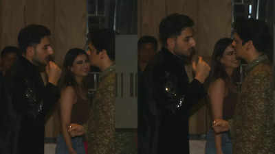 Rumoured couple Ibrahim Ali Khan, Palak Tiwari share a hug as they attend a Diwali party, chat with Vijay Varma, Tamannaah Bhatia; netizens react and say, 'so cute' - WATCH video