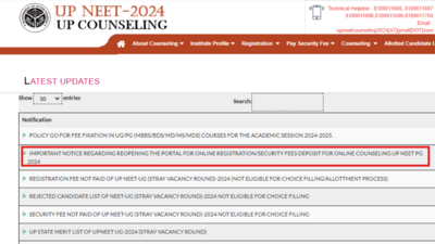 UP NEET PG Counselling 2024 registration window reopens: Check official notice here