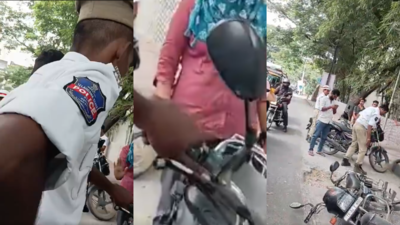 Hyderabad biker clashes with traffic police over helmet violation, flees scene