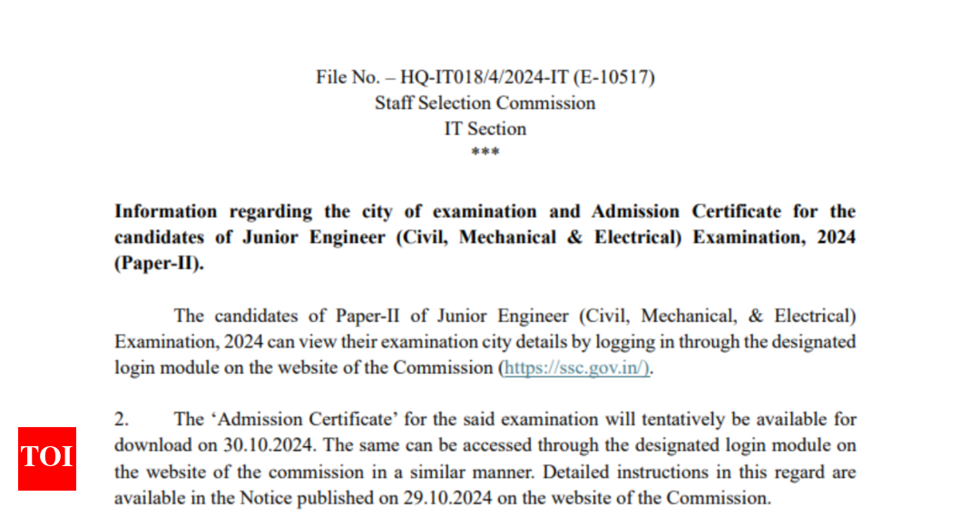 SSC JE paper 2 exam city 2024 issued at ssc.gov.in: Check direct link here