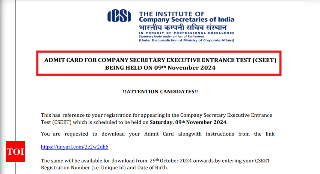 ICSI CSEET November 2024 admit card released: Direct link to download here