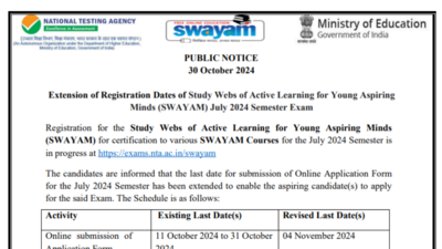 NTA SWAYAM July 2024 registration last date extended: Check details here