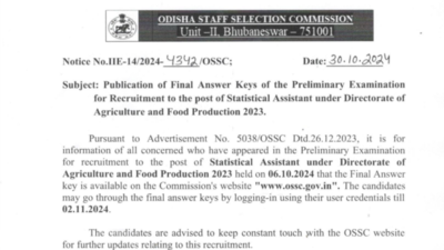 OSSC CGL 2024 final answer key out for prelims exam: Check direct link here