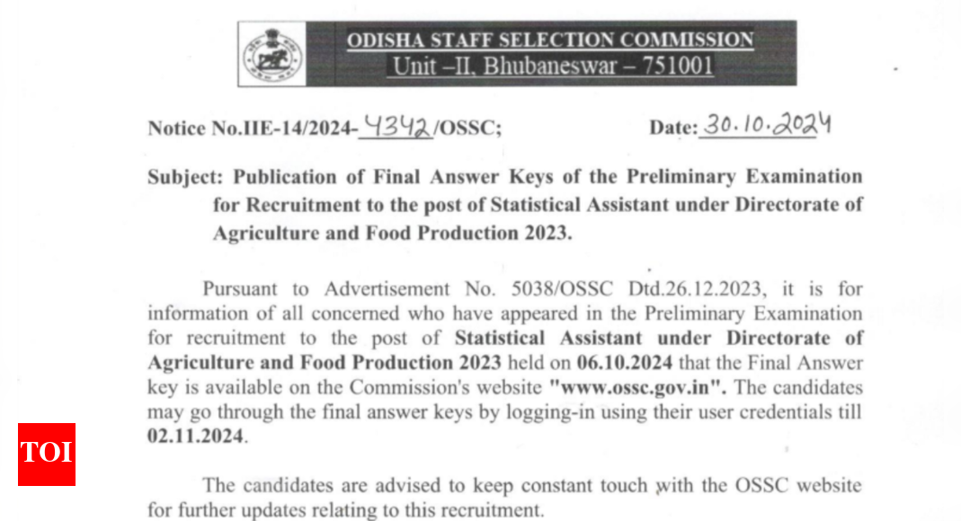 OSSC CGL 2024 final answer key out for prelims exam: Check direct link here