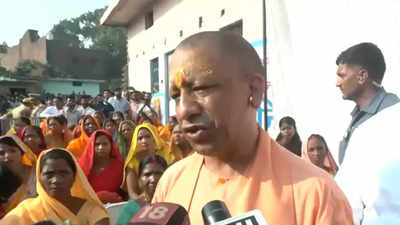 UP CM Yogi Adityanath visits Ram temple and greets people on Diwali