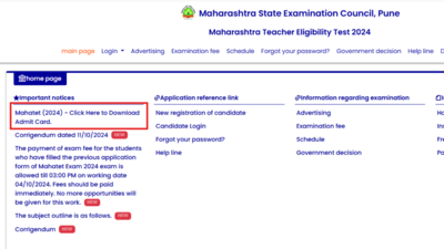 Maha TET 2024 admit card released: Check direct link here