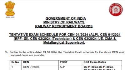 RRB ALP, RPF SI, JE, Technician tentative exam schedule released: Check here