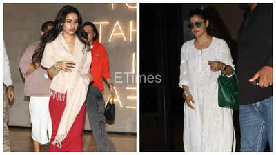 Kajol mantém-se simples em branco enquanto Nysa Devgn brilha em vermelho ao chegar em grande estilo para a exibição especial de 'Singham Again' de Ajay Devgn - Ver fotos