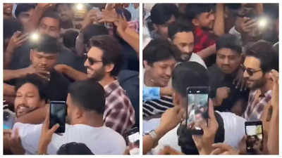 Kartik Aaryan's bodyguard manhandles fans amidst frenzy at theatre; WATCH actor's reaction