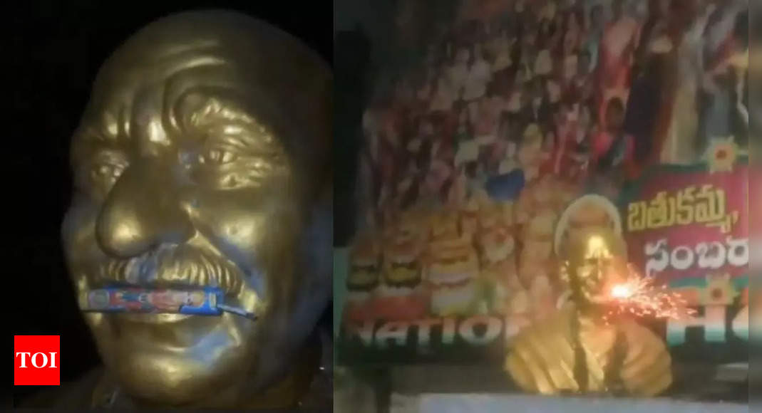 On cam: Four detained for damaging Mahatma Gandhi’s bust with crackers in Hyderabad