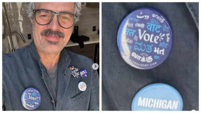 'Avengers' star Mark Ruffalo shows off his cool 'VOTE' badge featuring Hindi, Tamil, Telugu and other Indian scripts - PIC