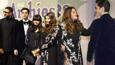 Video of Aishwarya Rai Bachchan pulling Agastya Nanda's cheek and cheering for him lovingly in front of Abhishek Bachchan and Aaradhya goes viral, netizens react