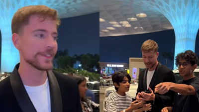 Mr Beast returns home after his trip in India, poses for selfies with kids at the airport - WATCH VIDEO