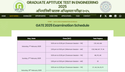 GATE 2025 Examination Schedule Announced: Check complete timetable here