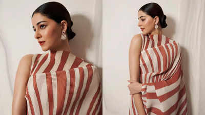 Ananya Panday elevates saree fashion with bold stripes for wedding season