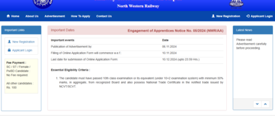 North Western Railway Apprentice registration underway: Direct link to apply and important dates here