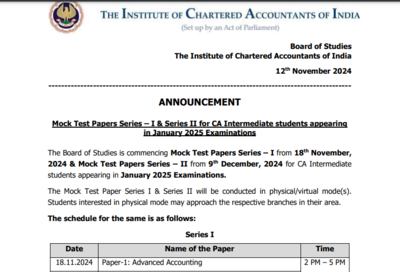 ICAI CA January exam 2025: Mock test date sheet released, Check important dates here