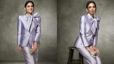 Isha Ambani wears Giorgio Armani custom satin suit for Thira flagship store launch