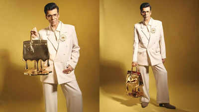 Art weds fashion: Karan Johar flaunts Schiaparelli brooch and melting Birkin bag