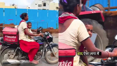 Watch: Gujarat-based Zomato delivery agent rides with her child, earns online praise goes viral